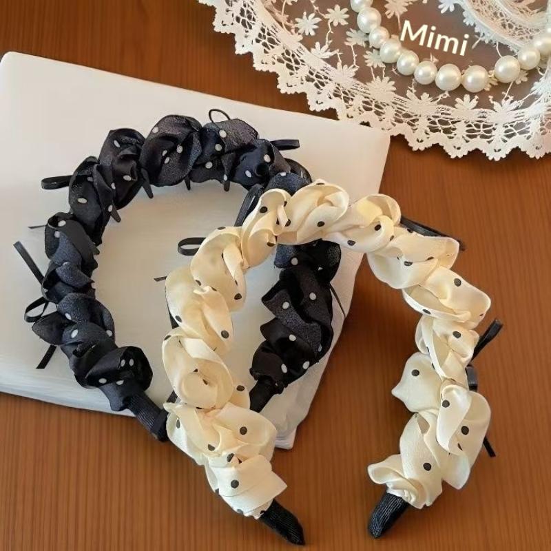 Vintage Polka Dot Bow Headband Women Hair Hoop High Cranial Top Princess Style Hairband Daily Makeup Washing Hair Accessories
