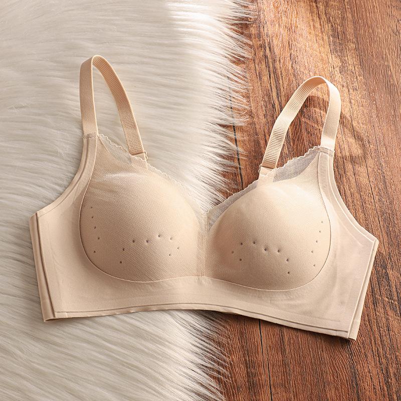 Thin breathable seamless underwear women's big breasts show small breasts, anti-sagging adjustment type no steel ring bra