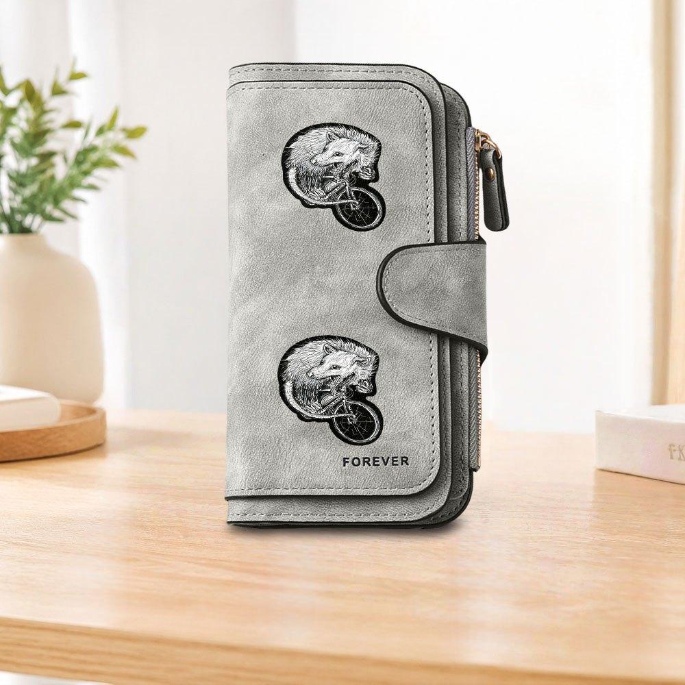 Cycling Possum Long Zipper Wallet, Large Capacity Card Holder, Unisex Clutch Bag, Fashionable Zipper Coin Purse, Suitable for Daily Use, A Great Gift