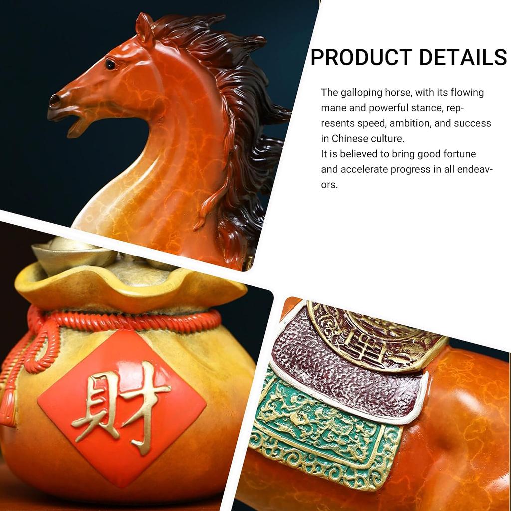 Aris & Juno Exquisite Copper Horse with Fortune Bag Statue - New Chinese Style Feng Shui Decor for Wealth & Success