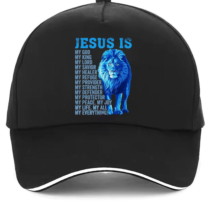 Jesus is My God Lion of Judah Baseball Cap Christian Adjustable Breathable Polyester Headwear for Men Women One Size