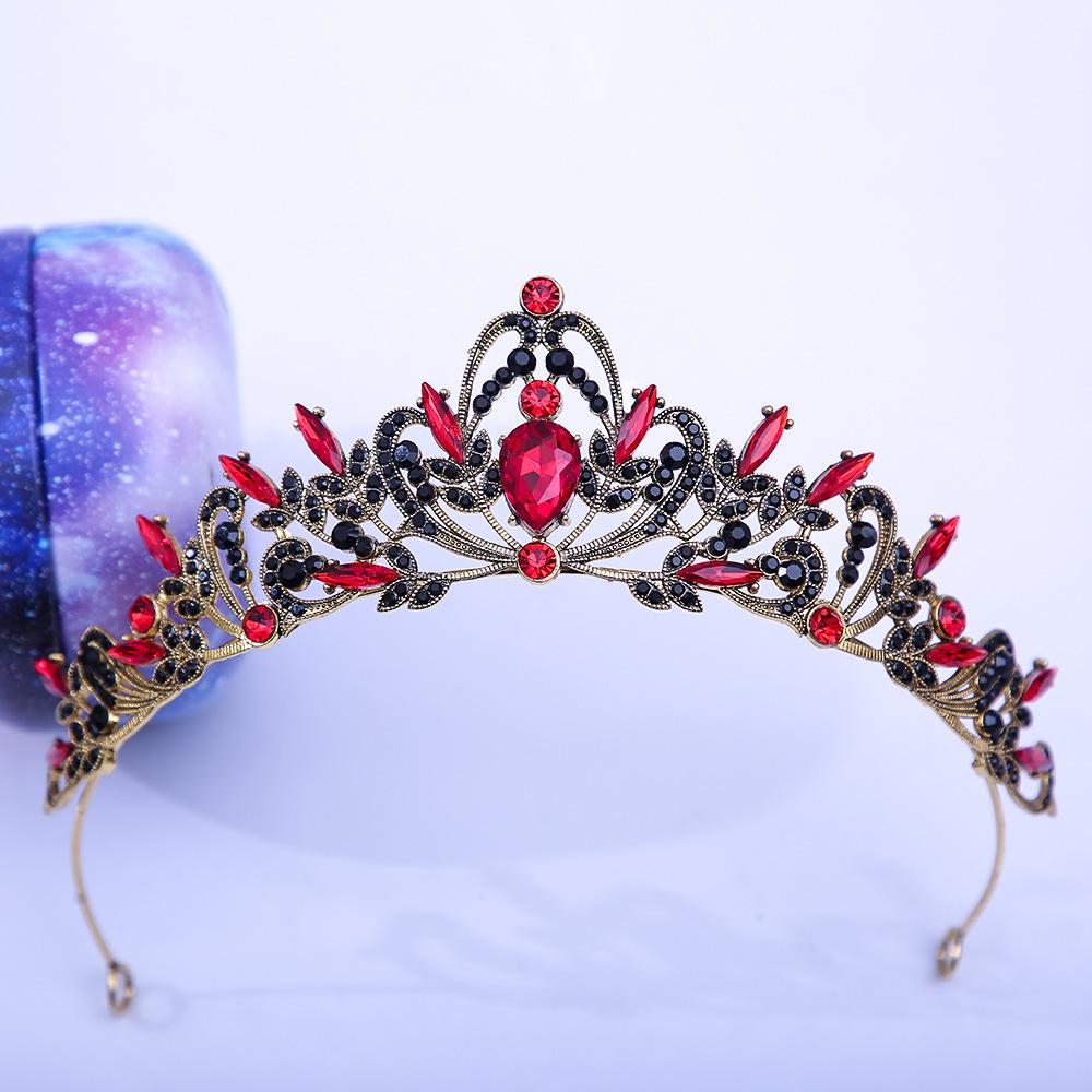 DIEZI Elegant Korean AB Pink Red Crystal Tiara Crown Women Girls Party Wedding Princess Rhinestone Bridal Crown Hair Jewelry