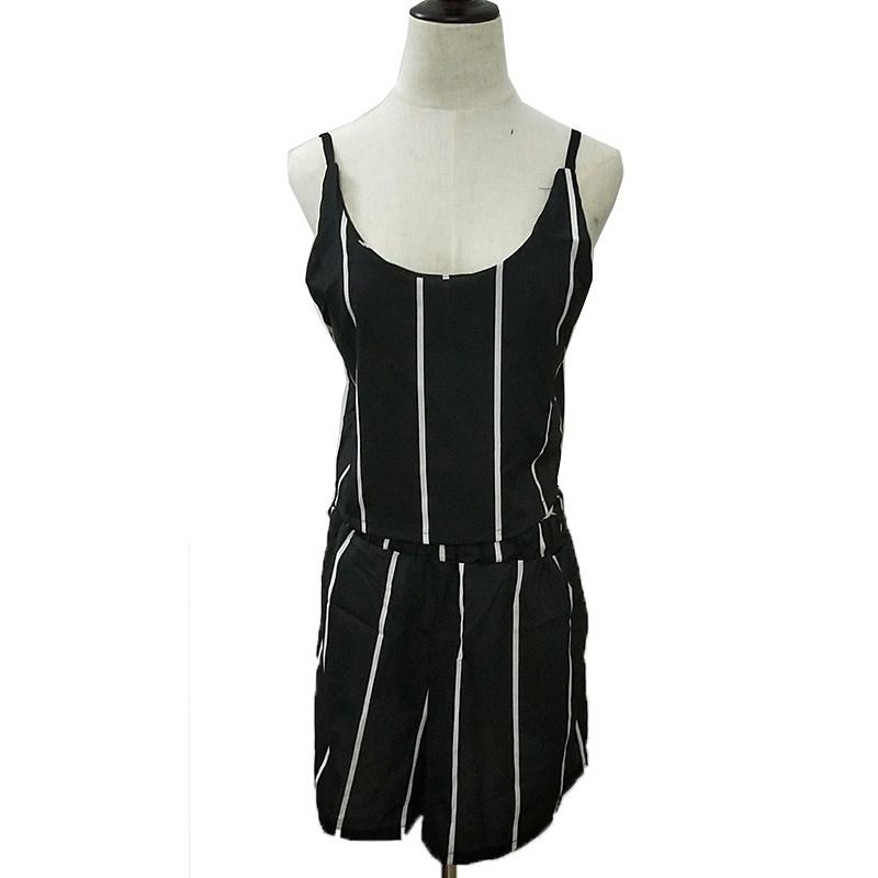 Elegant Striped V-neck Backless Two-piece Outfit Suits For Women In Summer