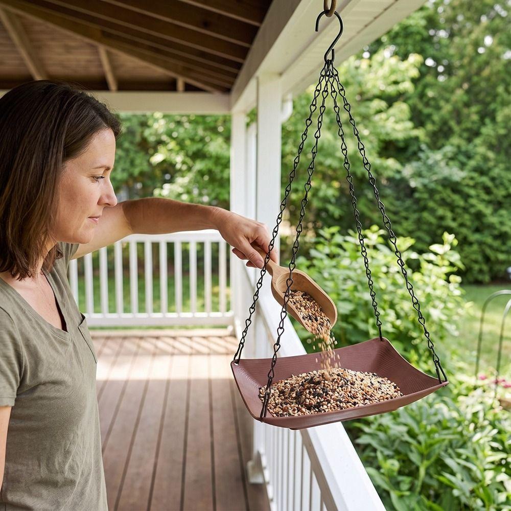 Open Bowl-shaped Hanging Bird Feeder Metal Chain Hook Bird Feeding Platform Garden