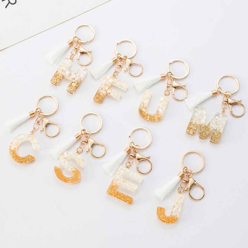 White Tassel Crystal Resin Stone Gold Foil Keychain Classic Retro Fashion Bag Accessory Practical Durable Backpack Hanging Charm