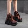 Johnature Genuine Leather Wedges Short Boots Retro Thick Soled Side Zipper Versatile Women's Shoes