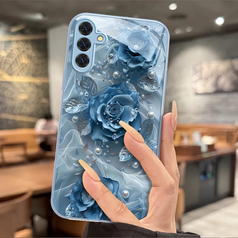Flower blue Hot-selling Exquisite Beautiful  PhoneCase Glass PhoneCase for Samsung Galaxy S26 S25 S24 S23 S22 S21 FE Ultra Plus