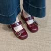 Lolita one-word buckle small leather shoes trendy court feng shui diamond shallow mouth Mary Jane small single shoes women's 2025 autumn and winter