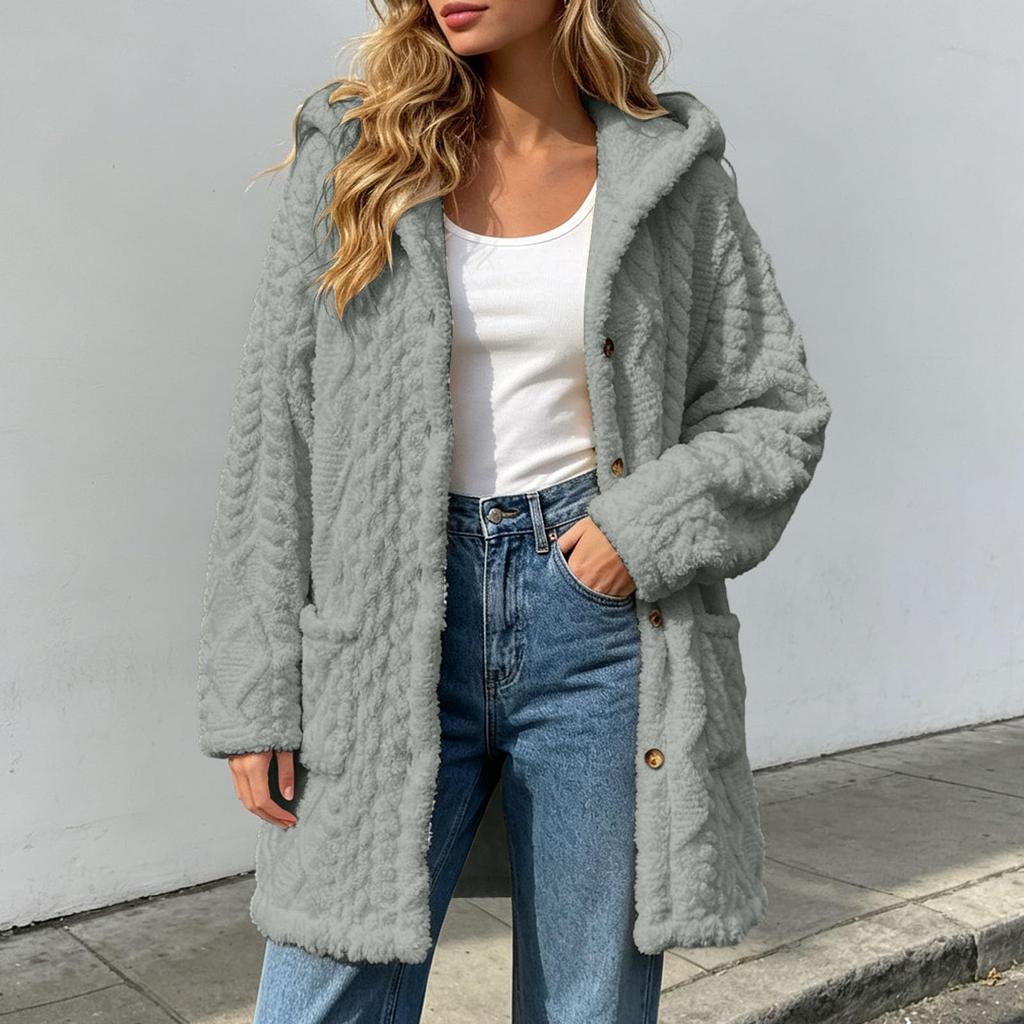 Women's Casual Hooded Button-Up Jacket, Fall and Winter Outerwear for Everyday Wear