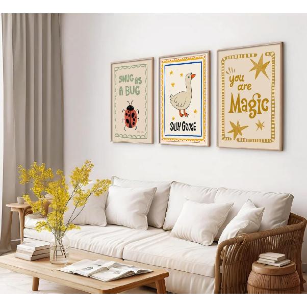 Silly Goose Nursery Canvas Wall Art Cute Animals ect Picture Wall Decor Trendy Magic Posters Snug As a Bug Rustic Farmhouse Painting Print Artwork