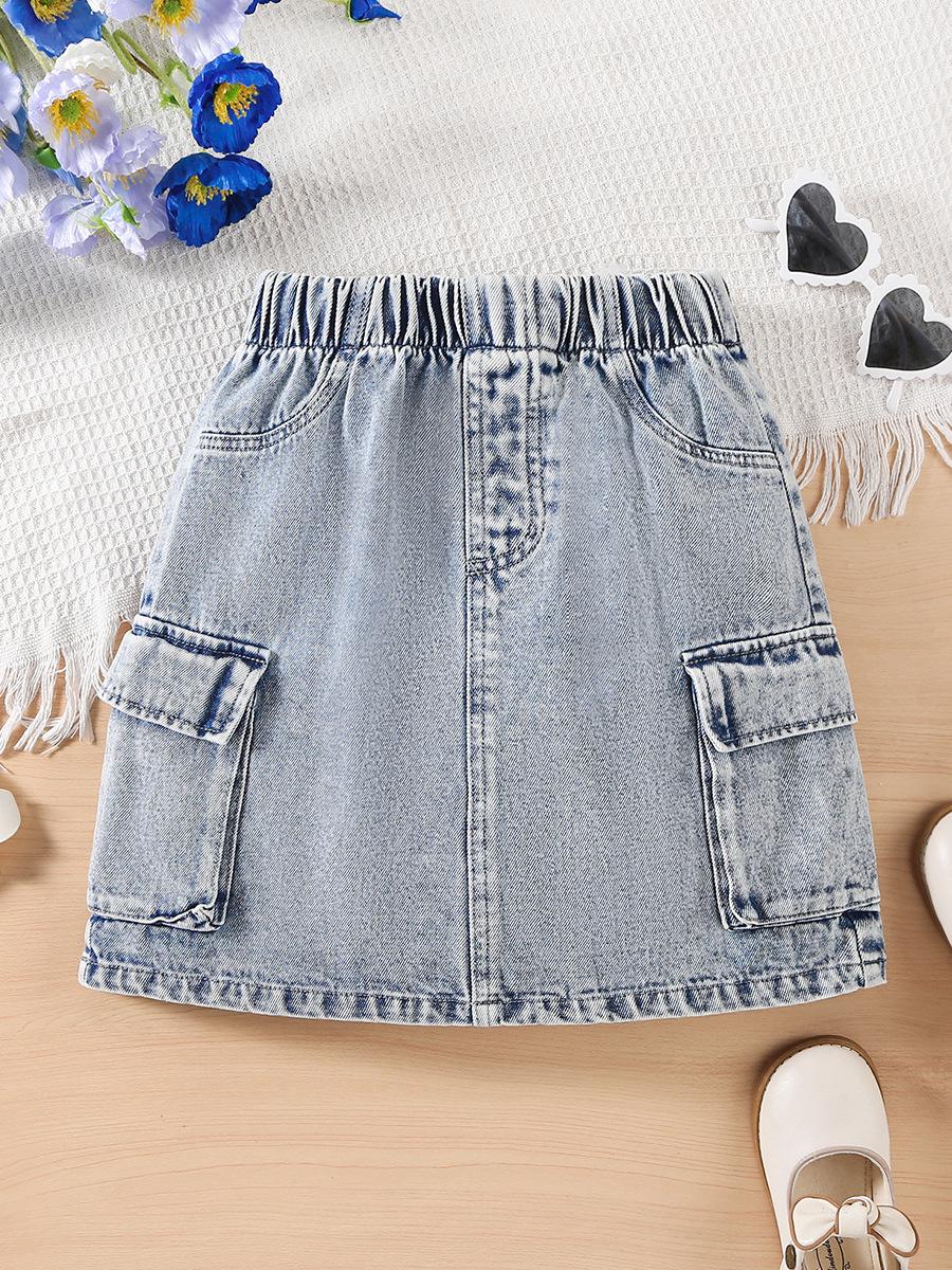 Women s Casual Denim Skirt with Side Cargo Pockets - Summer Style 8Y
