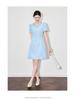 Women's Slim Short Sleeve Dress with Diamond Collar Design