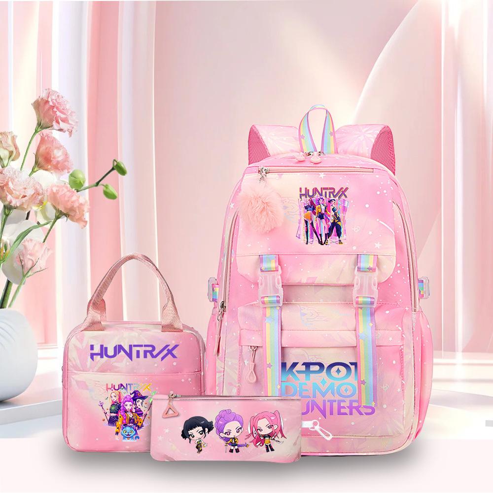 3 Peças/conjunto Mochila Fofa Estampada de Anime Kpop Bolsa de Viagem de Grande Capacidade para Adolescente Menina Menino Mochila Escolar Presente para Criança Rucksack
