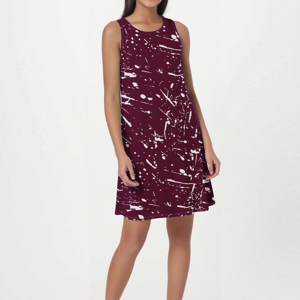Vestido de Playa de Moda para Mujer sin Mangas Cuello Redondo Estampado Floral