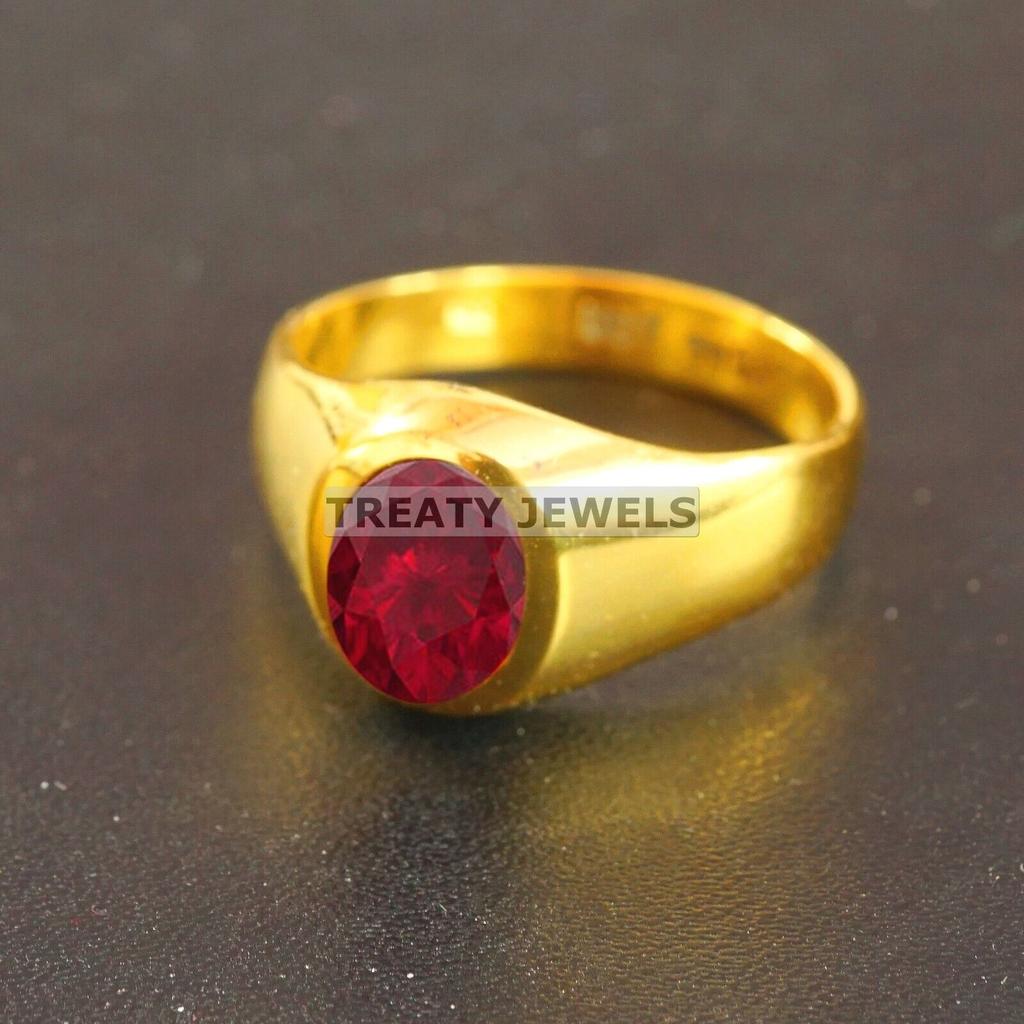 Ruby Oval Cut With 925 Sterling Silver Gold Plated Ring For Men's #B536 JL375684156616