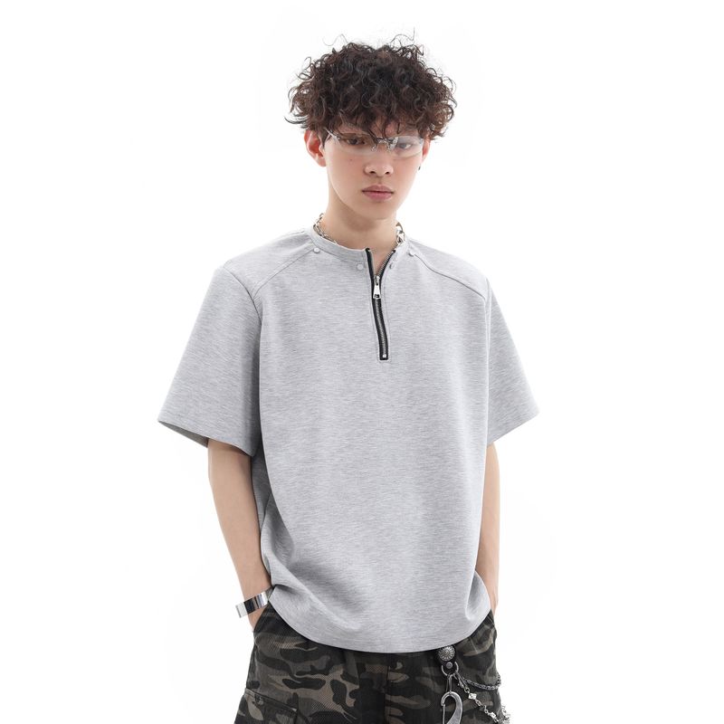 51 Hip-hop Design Sense Function Half Zipper Short sleeve Men's Summer High Street Retro American Cleanfitt Shirt Half Sleeve