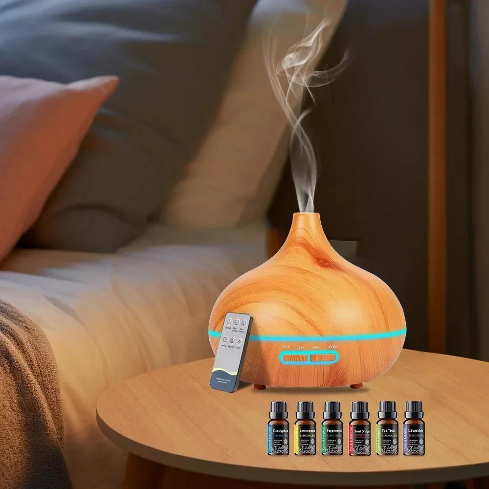 550ml Wood Grain Essential Oil Diffuser with Remote Control, Ultrasonic Air Humidifier & Aromatherapy Machine, 7 Color LED Light light wood grain