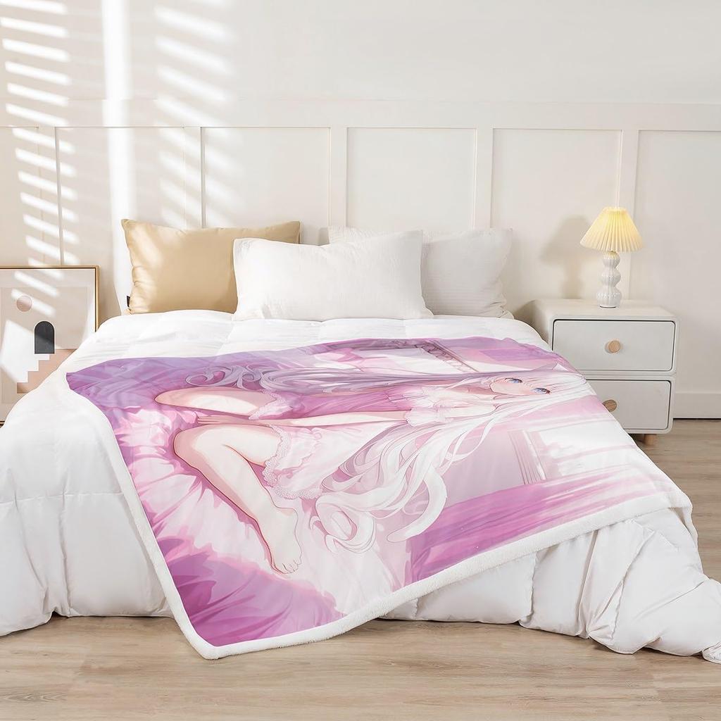 GUOYU Blanket Throw Size Japanese Anime Fleece Sherpa Blanket for Kids Anime Girl Japanese Style Throw Blanket Cartoon Japan Animation Bed