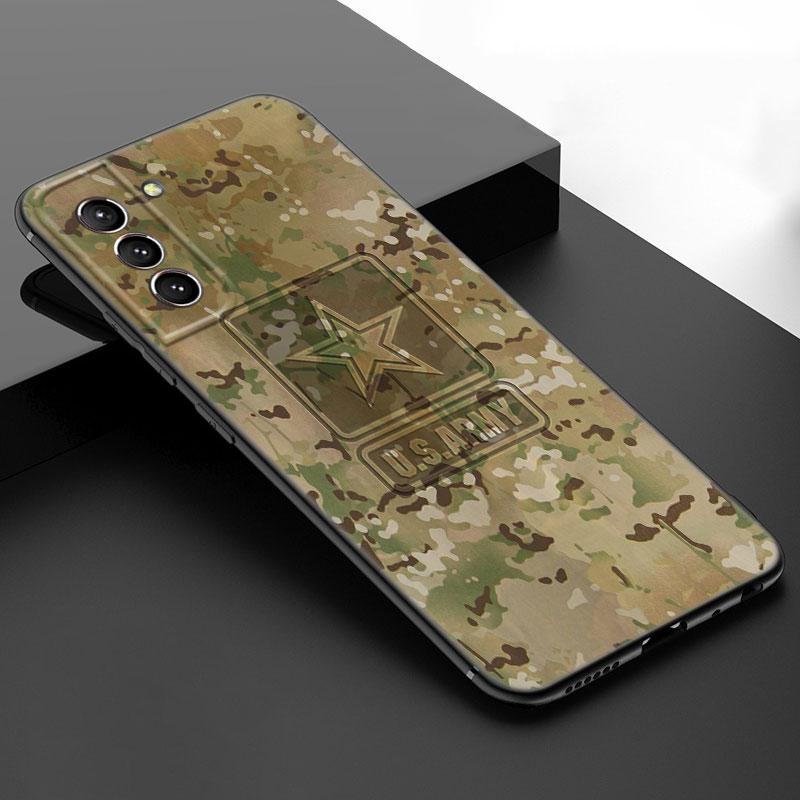 Camouflage Camo Army Black Silicone Phone Case For Samsung Galaxy S23 S21 S20 FE S24 S22 Ultra S10E S10 S9 S8 Plus