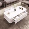 Coffee Table Golden Handles with Two Drawers Large Storage Space Curved Corners Wavy Side Storing MDF Rectangle Shape Tea Table Home
