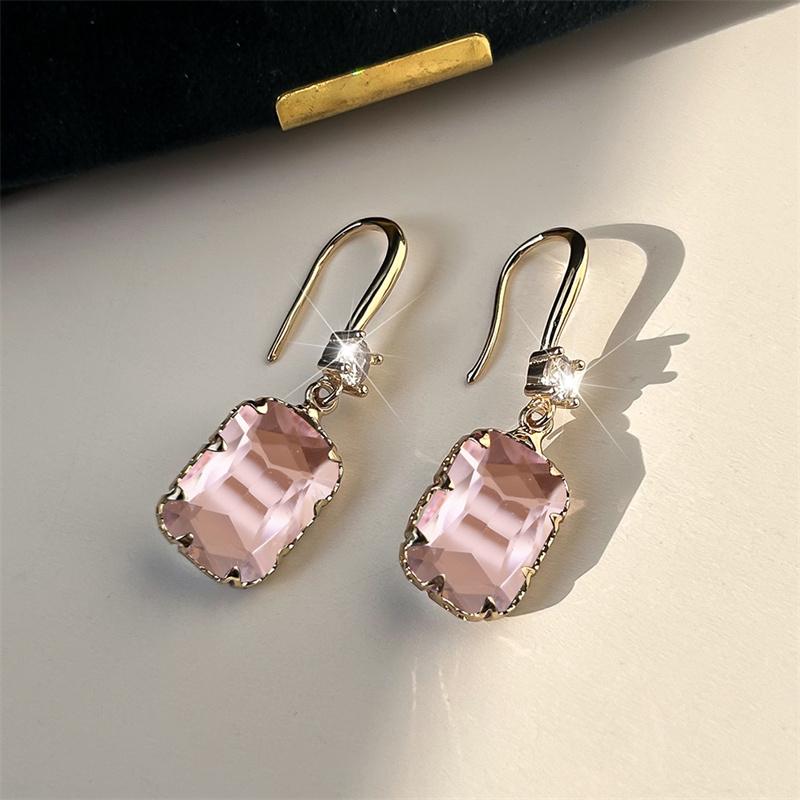 Cute Female Red Green Rainbow Drop Earrings Luxury White Crystal Earrings Yellow Gold Color Wedding Earrings For Women