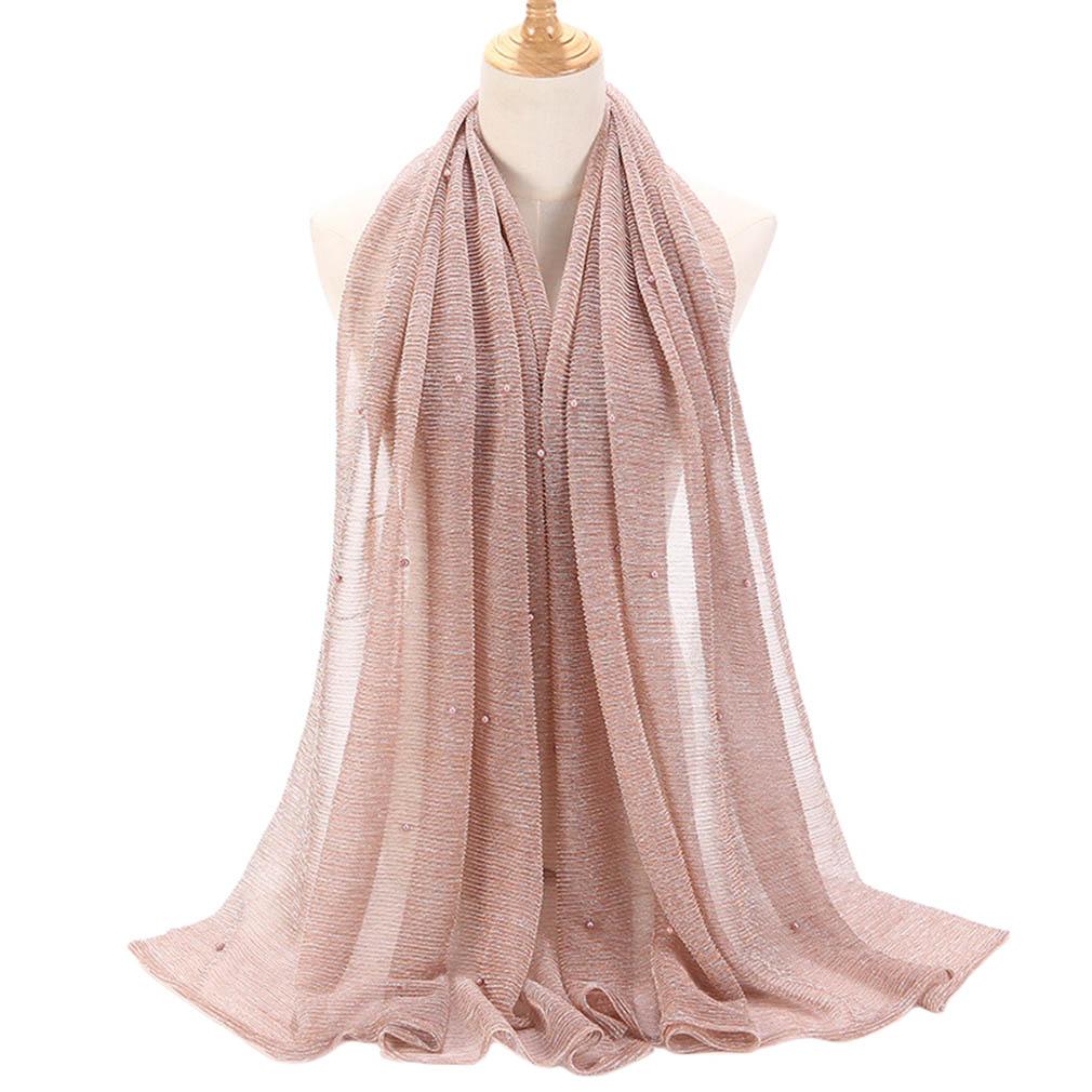 Women's Elegant Pleated Shawl Scarf, Lightweight Breathable Scarf with Beads, Versatile Sunscreen Shawl for Daily/Party