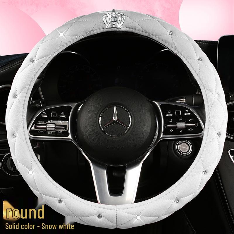 All-Season Suede Steering Wheel Cover with Rhinestones and Crown for Cars, Trucks & SUVs