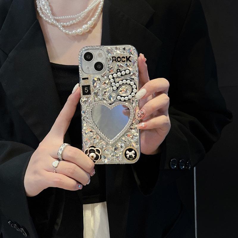 Rhinestone for IPhone16promax Mirror Phone Case for Apple 17 Letter Flower 14 Love Hard Shell Luxury