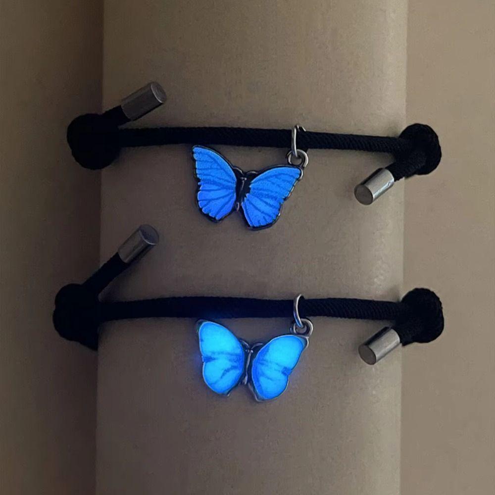 2Pcs/Set Butterfly Couple Bracelets Luminous Heart Beaded Bracelet Cute Magnetic Bracelets  Couple