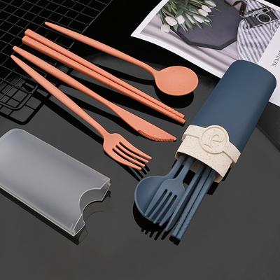 Portable Travel Dinnerware Sets 5Pcs Fork Spoon Knife Chopsticks Set with Case Eco-Friendly Camping Tableware Cutlery Set