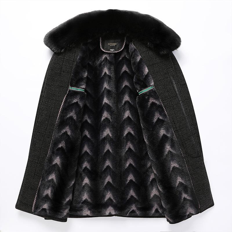 Autumn and Winter New Men's Chenille Coat Business Casual Fleece Thickened Dad Pack Take-off Fur Collar Coat Coat