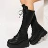 Men Women Formal Boots LaceUp RoundToe New Black Doratasia Gothic Fashion Round Toe Side Zipper Lace Mid Calf Ins Christmas Street Party Shoes Woman