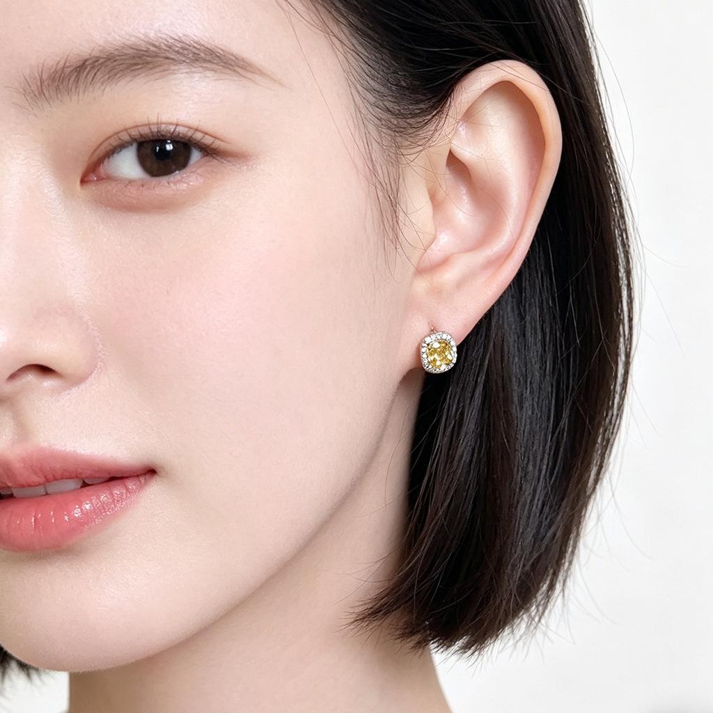 Fashion Minimalist Geometric Square Citrine Stud Earrings for Women