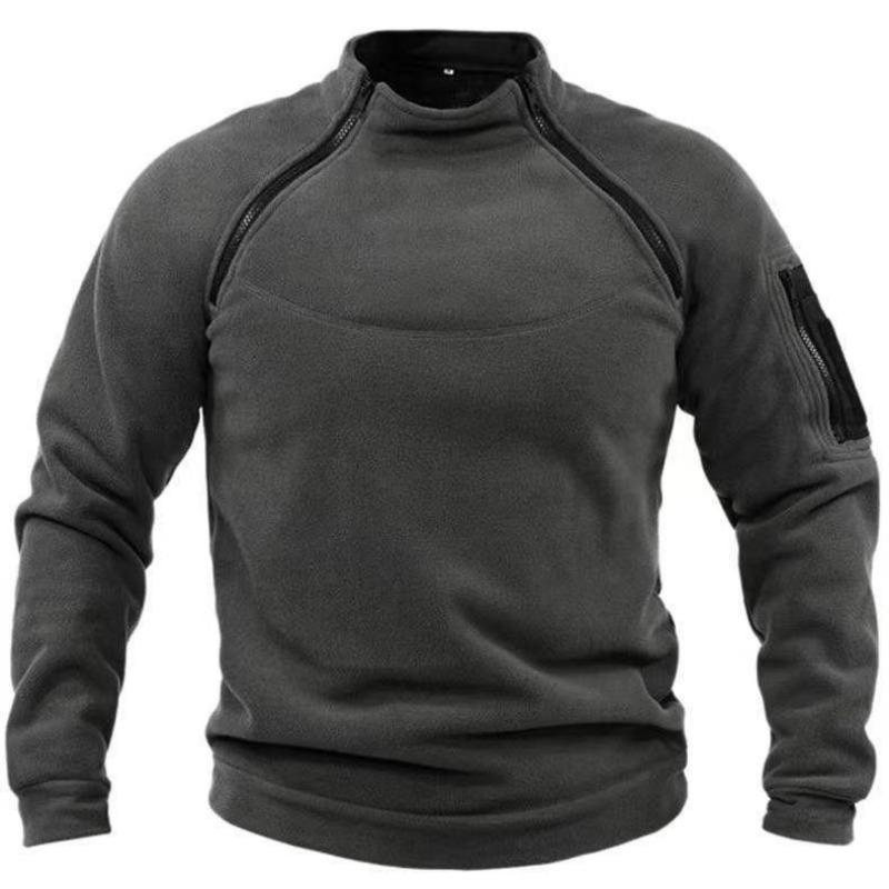 Men Autumn Winter Stand Collar Sweatshirt Warm Loose Solid Color Breathable Tactical Men Clothing