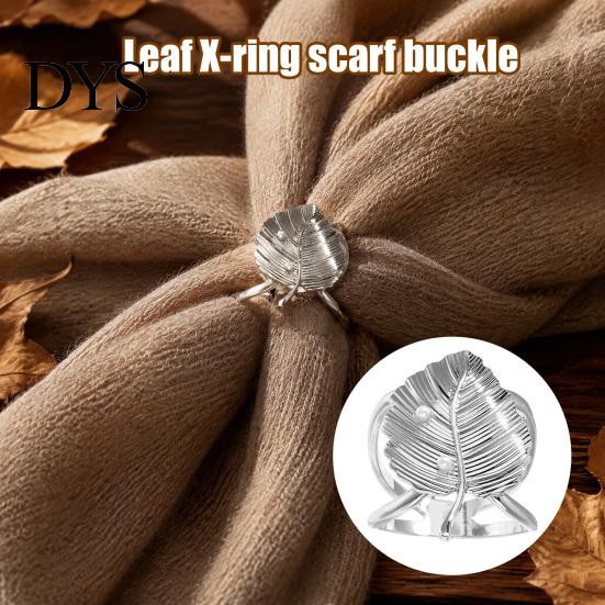 Headscarf Shape Holder Leaf Silk Scarf Ring Buckle And Slides for Women, Metal T-shirt Retro Slide Ties Clip with Faux Pearls Embellishment