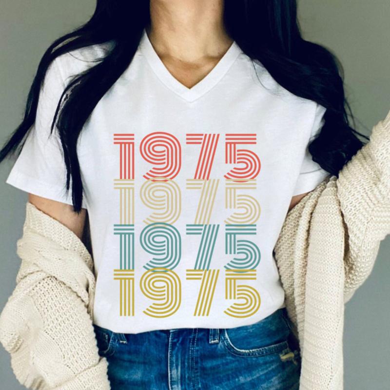 Women Tshirts Born 1975 Birthday Gift Summer Womens Tops Tees Vintage 1975 Classic Graphic Retro Tshirt Womens Clothing Sales