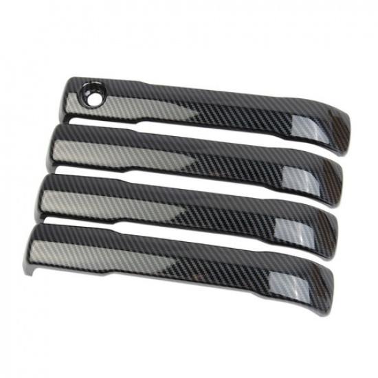 Carbon Fiber Style 4PCS Side Door Handles Trims Cover For Toyota Tundra +