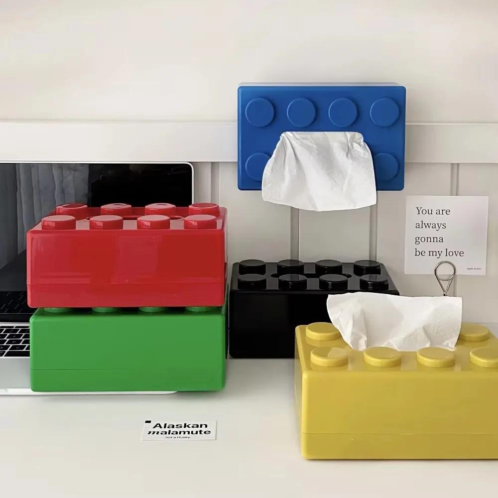 New Creative Building Blocks With Spring Tissue Box Wall-mounted Perforation-free Paper Holder Bathroom Face Towel Box Organizer