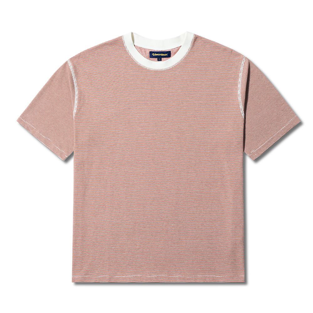 Edward Max Luther Stripe Border Short Sleeve T-Shirt (Brown) L(100)