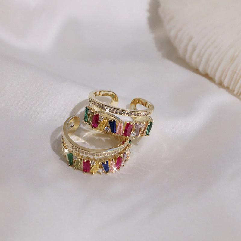 Copper Geometric Trendy Ring Featuring Sparkling Colorful Rhinestones For Women