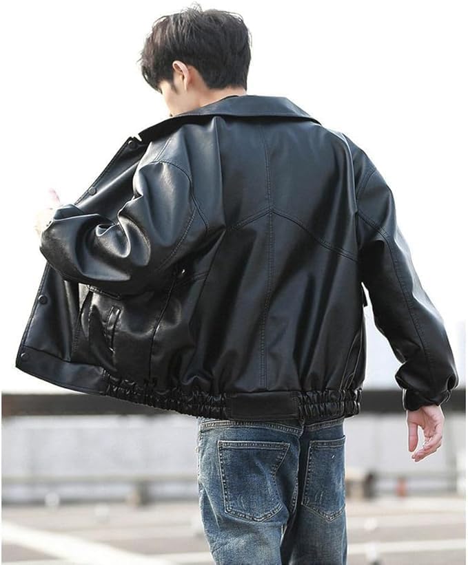 Leather Leather PU Leather Cool Solid Cold Business Style D.IIZOO Men's Jacket, Rider's Jacket, Coat, Jacket, Zip-Up Outerwear, Blouson, Color,