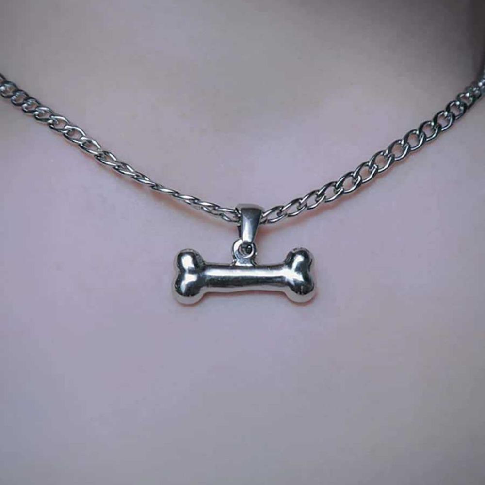 Minimalismus Gotisch Edelstahl Hundeknochen Anhänger Halskette für Damen Herren Silber Dunkel Punk Y2K Paar Schmuck Geschenke