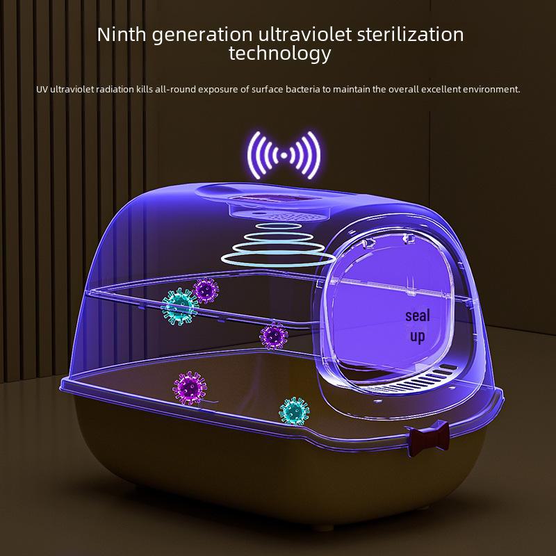 Extra Large UV-Lit Enclosed Cat Litter Box with Scoop