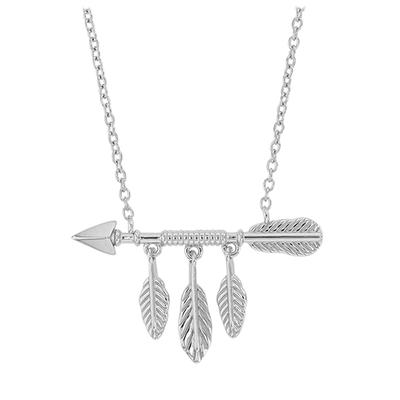 [Q3339] - Rhodium-plated Silver 'Boho' Silver Necklace (arrow-feathers) - 27x17 Mm
