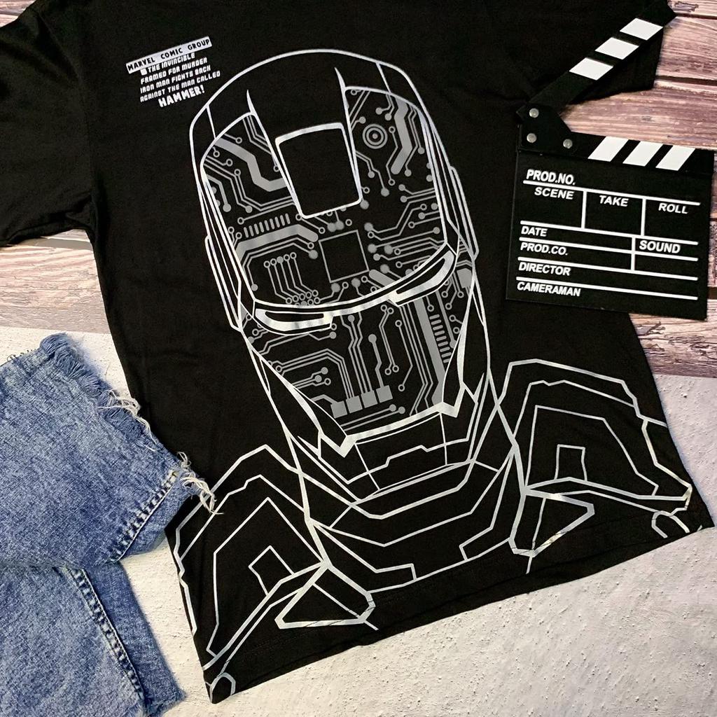 EVERSOUL Short Sleeve Iron Man Marvel Character Tony Stark Metallic American Comic XL Size T-Shirt, Men's [Used]