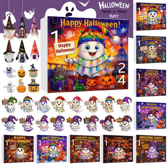 Halloween Advent Calendar 2025 24 Day Countdown Calendar with Acrylic Ghost/Gnome/Pumpkin Ornaments for Indoor Outdoor Home Party Decor