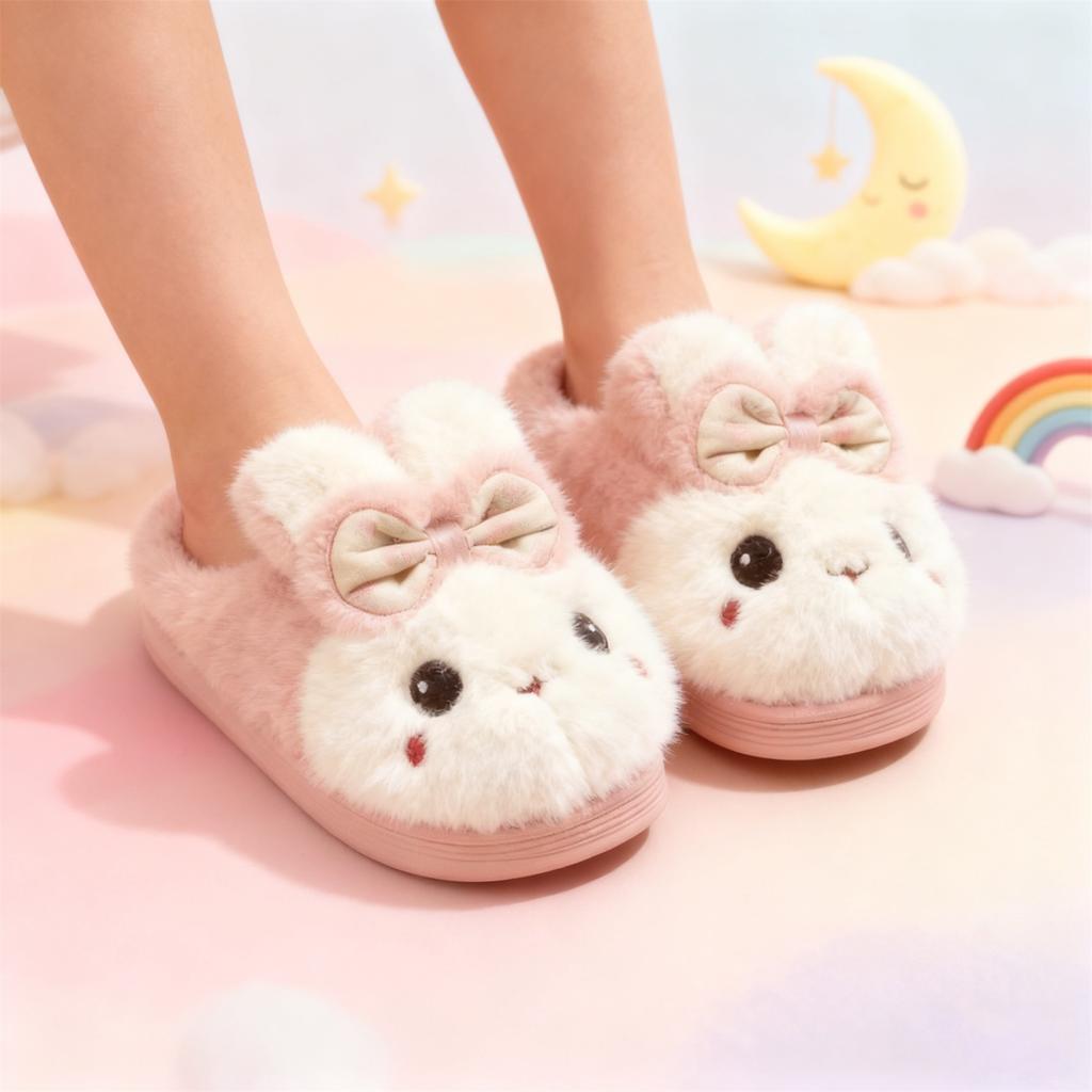 Winter Children Cotton Shoes Plush Cotton Slippers Boys Girls Cute Cartoon Comfort Anti Slip Indoor Warm Cold-proof Shoes