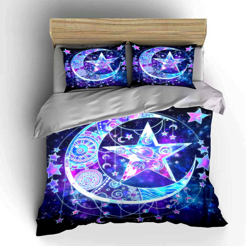 Cosmic Star and Moon Design Bedding Duvet Cover Set Duvet Cover Pillowcases (1*Duvet Cover 2*Pillowcases, Without Duvet Insert)