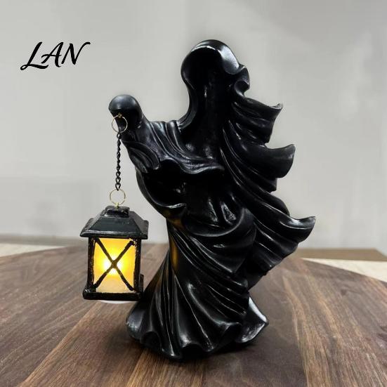 Decorative Lighting for Weddings Halloween Ghost Messenger Resin Figurine, Witch Statue with Lantern, Waterproof Indoor Outdoor Thanksgiving Christmas