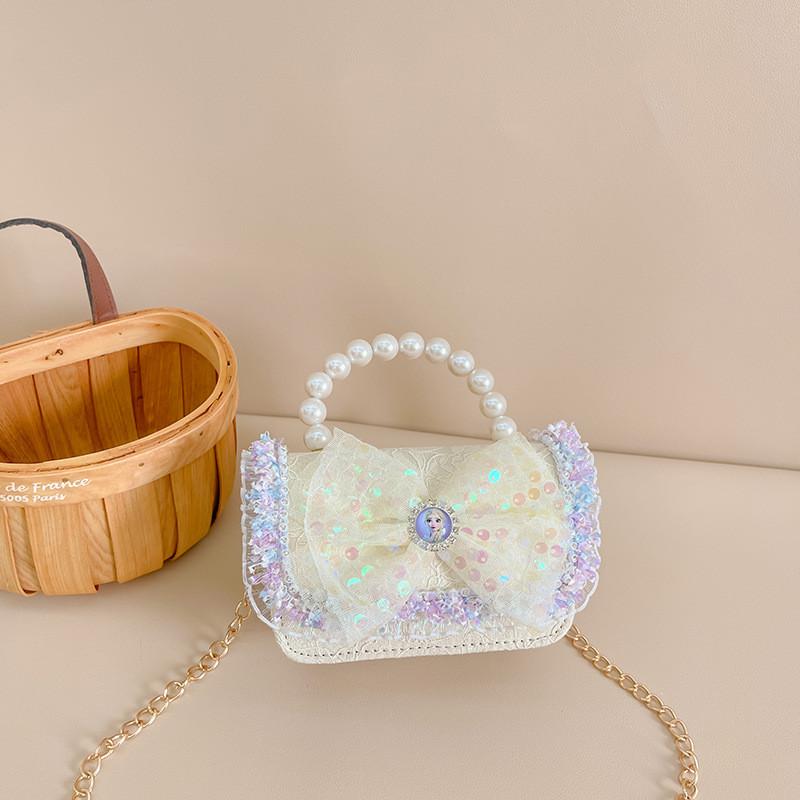 Entzückende Mini-Prinzessin-Tasche mit Schleife für Kinder mit schickem Perlendetail und stilvoller Kette